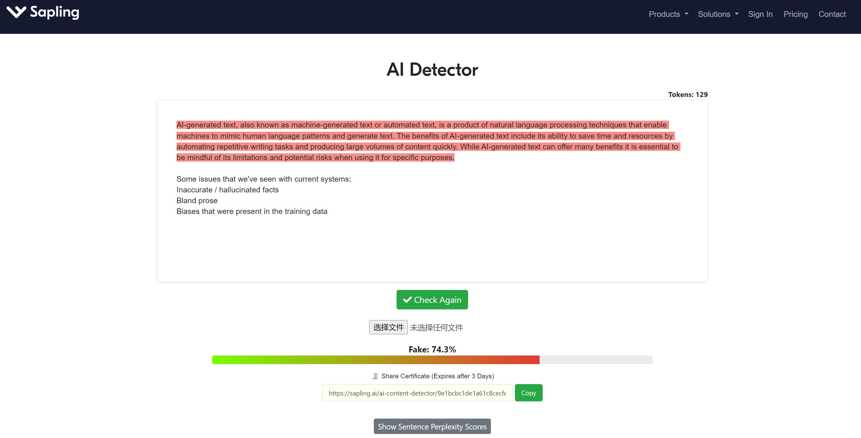 Sapling AI Content Detector