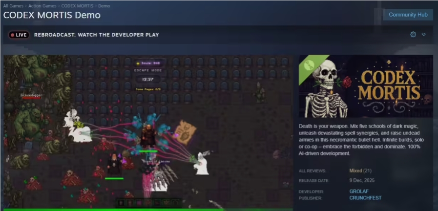 ​首款“100% AI 生成”游戏《Codex Mortis》引争议：是技术实验，还是创意滑坡？