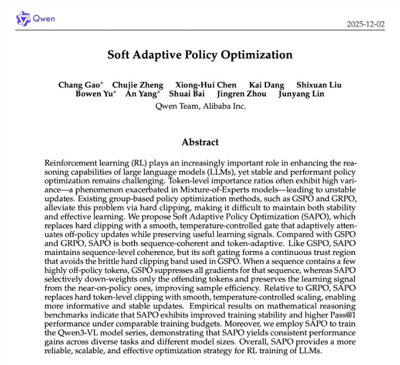 阿里通义推出新型强化学习方法 SAPO，让大语言模型更稳更强
