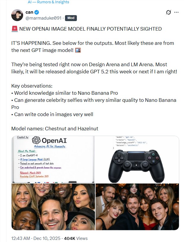 OpenAI 下一代图像生成模型疑似现身，已在 Design Arena 与 LM Arena 开启盲测